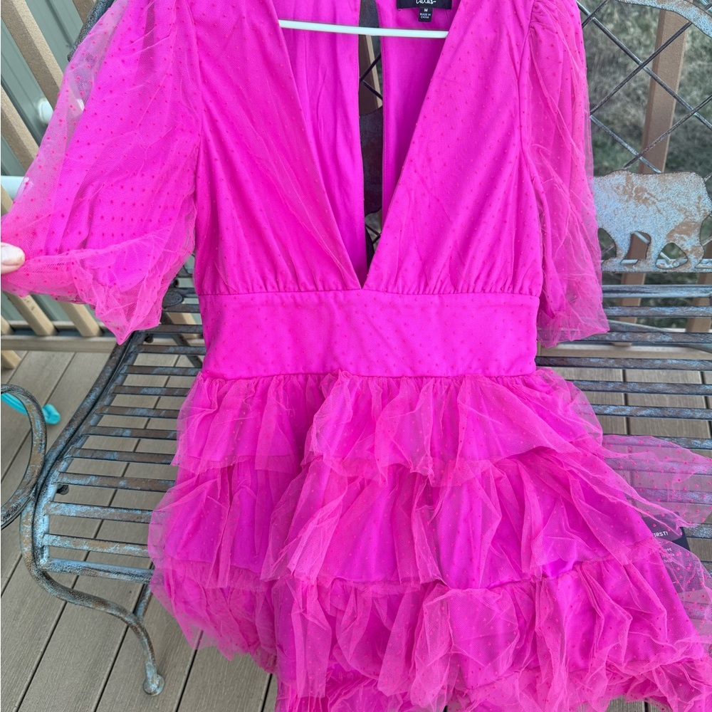 Lulu's Hot Pink Tiered Mini Dress - Picture 3 of 9